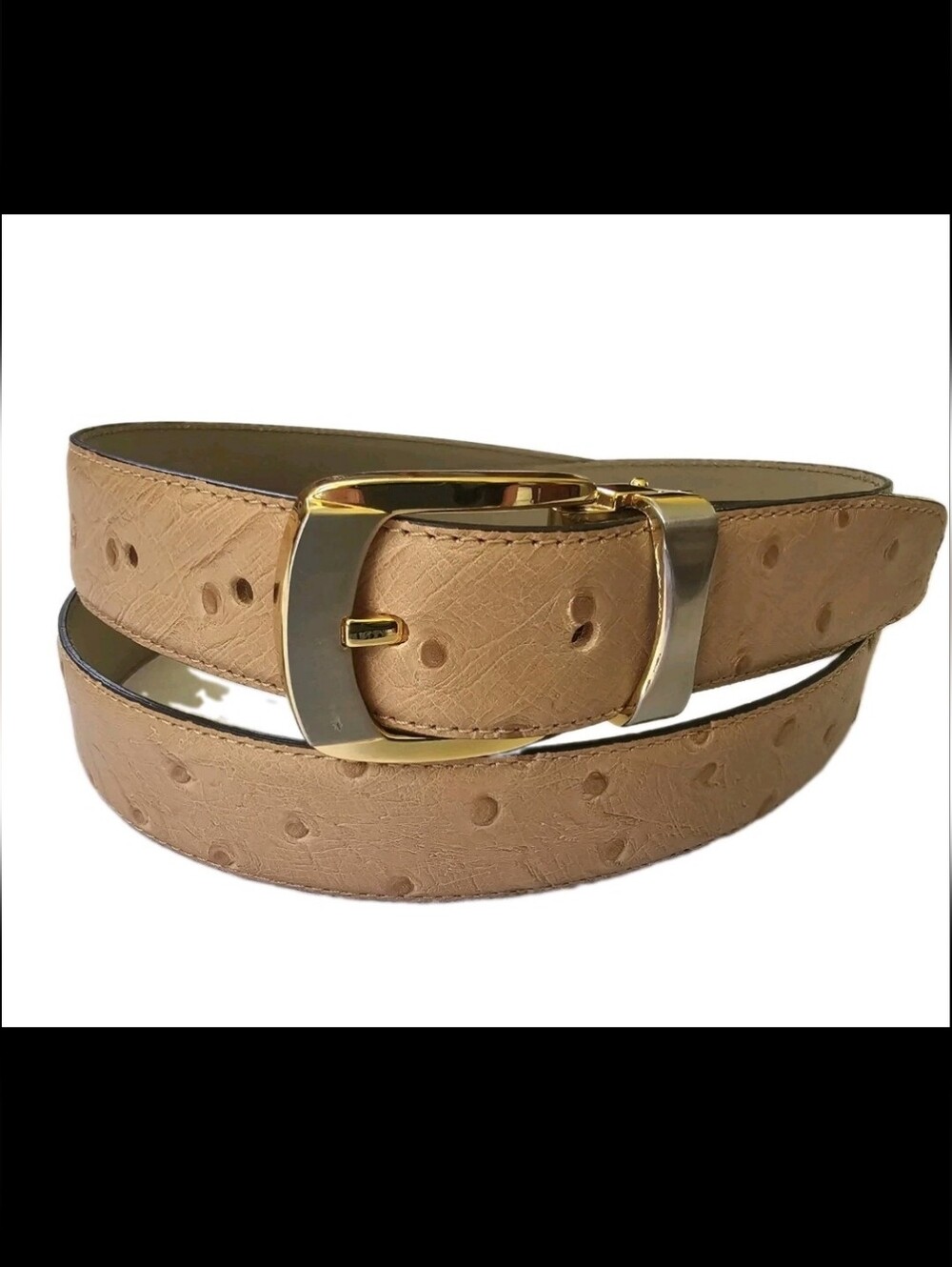 AVANTI Beautiful Ostrich Print Leather  Belt With Silver And Gold Buckle Size L